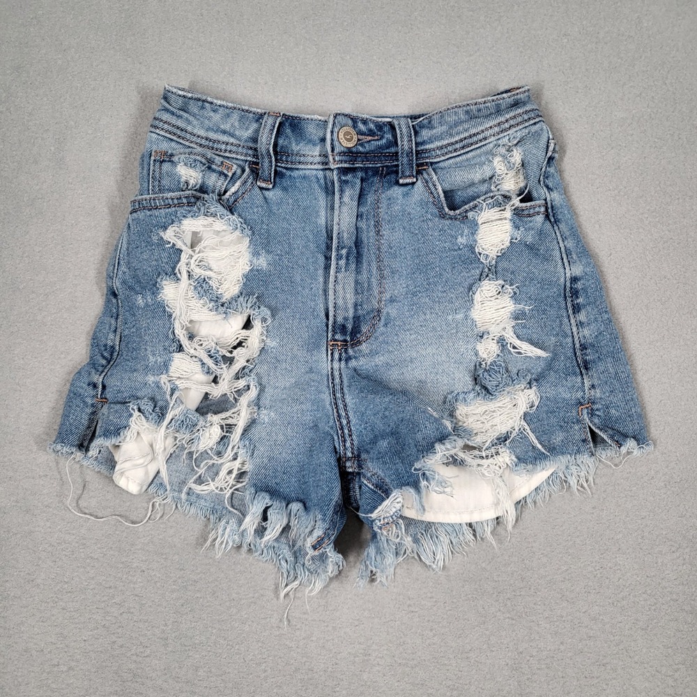 Hollister Curvy High Rise Shorts Women's 23 Blue Distressed Stretch Denim Vintag